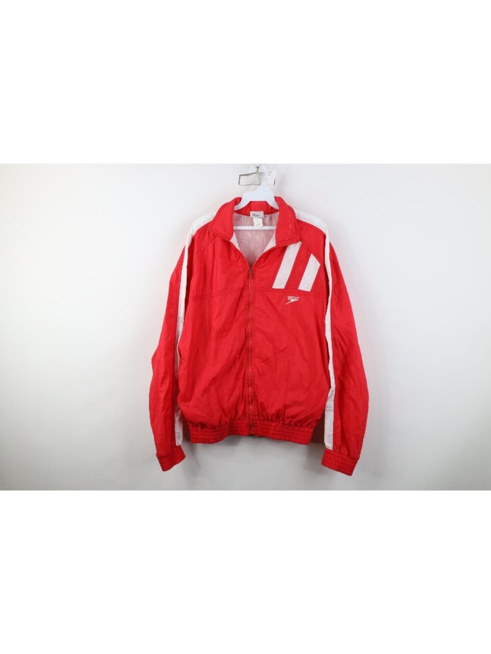 Vtg 90s Speedo Mens Small Spell Out Swimming Windbreaker Bomber Jacket Red USA
